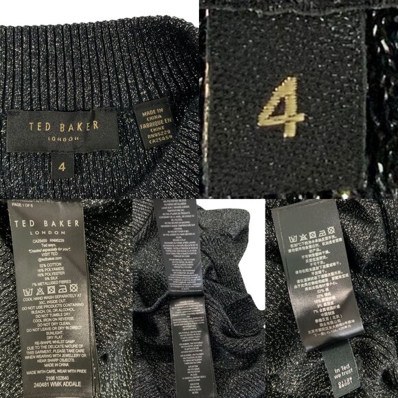 Ted Baker Addale Sweater Ted/4 US/L Silver Metallic Black Ribbed Knit Ruffle - Picture 4 of 12
